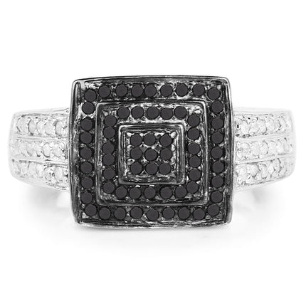 0.55 Carat Genuine Black Diamond and White Diamond .925 Sterling Silver Ring