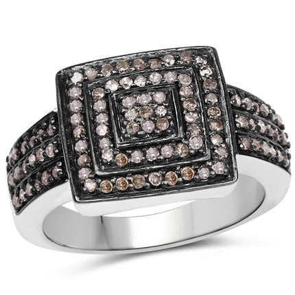 0.42 Carat Genuine Champagne Diamond .925 Sterling Silver Ring
