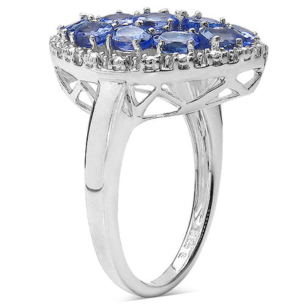2.29 Carat Genuine Tanzanite & White Topaz .925 Sterling Silver Ring
