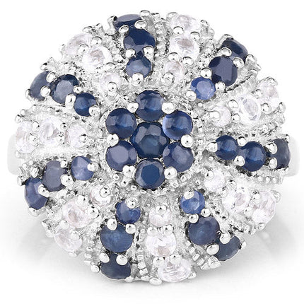1.78 Carat Genuine Blue Sapphire & White Topaz .925 Sterling Silver Ring