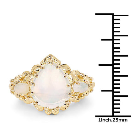 14K Yellow Gold Plated 3.26 Carat Genuine Ethiopian Opal .925 Sterling Silver Ring