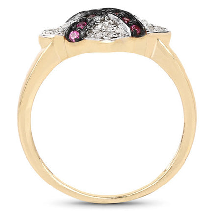 14K Yellow Gold Plated 0.57 Carat Genuine Ruby and White Cubic Zirconia .925 Sterling Silver Ring