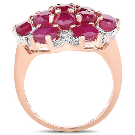 14K Rose Gold Plated 4.52 Carat Genuine Glass Filled Ruby .925 Sterling Silver Ring