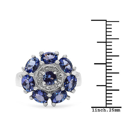 2.58 Carat Genuine Tanzanite & White Topaz .925 Sterling Silver Ring