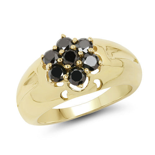 Black Diamond Ring 0.98 Carat in 14K Gold Plated 925 Sterling Silver – Elegant Statement Ring