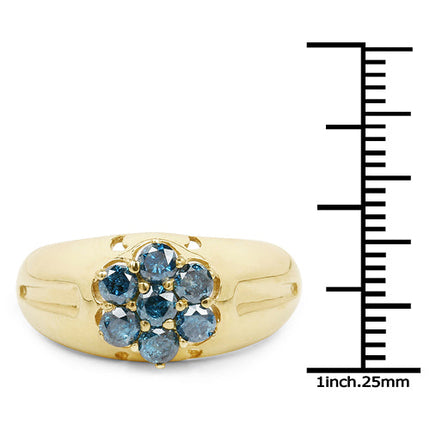 14K Yellow Gold Plated 0.98 Carat Genuine Blue Diamond .925 Sterling Silver Ring