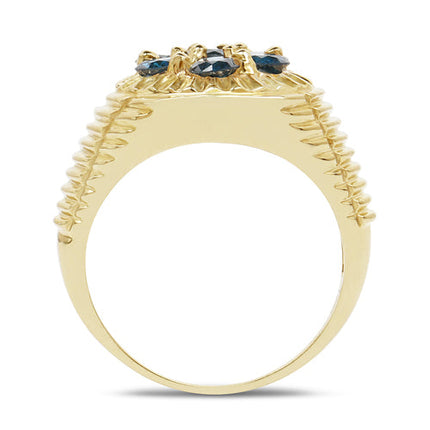14K Yellow Gold Plated 1.40 Carat Genuine Blue Diamond .925 Sterling Silver Ring