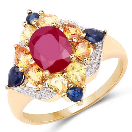 14K Yellow Gold Plated 3.76 Carat Genuine Multi Stone .925 Sterling Silver Ring