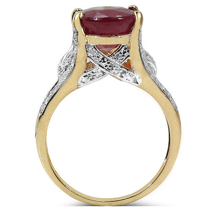 14K Yellow Gold Plated 4.00 Carat Genuine Ruby .925 Sterling Silver Ring
