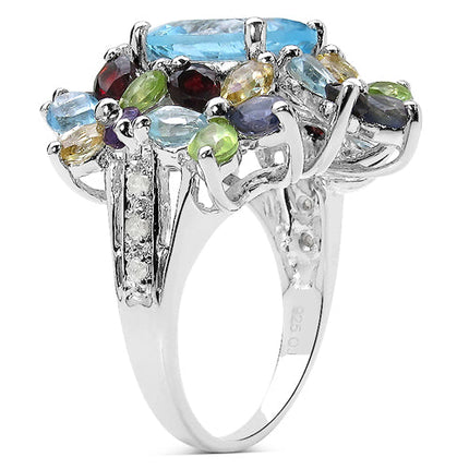 10.34 Carat Genuine Multi Stone .925 Sterling Silver Ring
