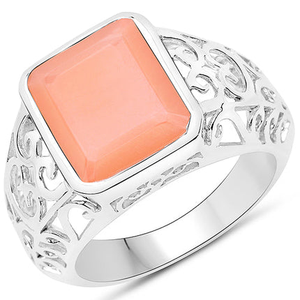5.75 Carat Genuine Peach Moonstone .925 Sterling Silver Ring