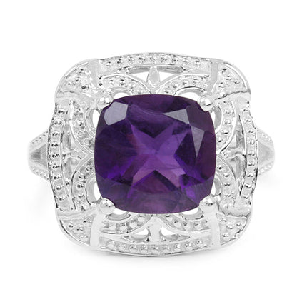 4.35 Carat Genuine Amethyst .925 Sterling Silver Ring