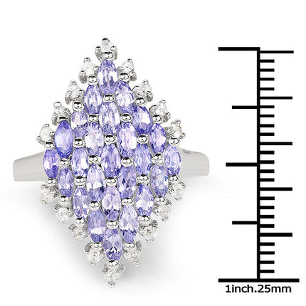 2.40 Carat Genuine Tanzanite and White Topaz .925 Sterling Silver Ring