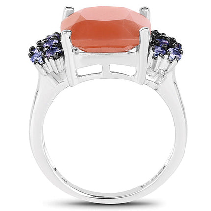 6.18 Ct Peach Moonstone & Tanzanite Ring .925 Sterling Silver | Elegant Gemstone Ring