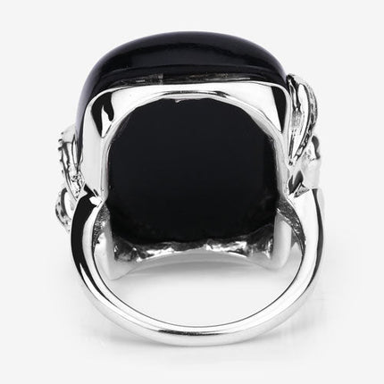 21.04 Carat Genuine Black Onyx and White Topaz .925 Sterling Silver Ring
