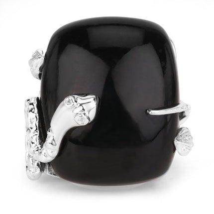 21.04 Carat Genuine Black Onyx and White Topaz .925 Sterling Silver Ring