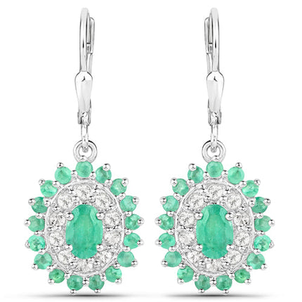 6.53 Carat Genuine Zambian Emerald and White Topaz .925 Sterling Silver 3 Piece Jewelry Set (Ring, Earrings, and Pendant w/ Chain)
