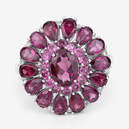 6.19 Carat Genuine Rhodolite and White Topaz .925 Sterling Silver Ring
