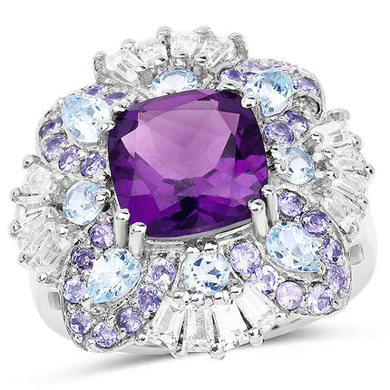 8.38 Carat Genuine Multi Stones .925 Sterling Silver Ring