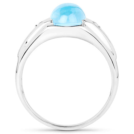 3.67 Carat Genuine Swiss Blue Topaz and White Topaz .925 Sterling Silver Ring