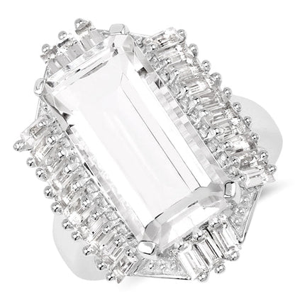 9.77 Carat Genuine Crystal Quartz & White Topaz .925 Sterling Silver Ring