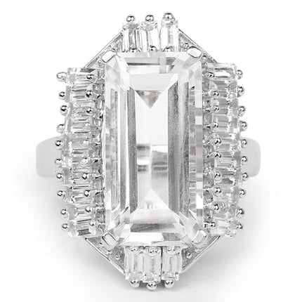 9.77 Carat Genuine Crystal Quartz & White Topaz .925 Sterling Silver Ring