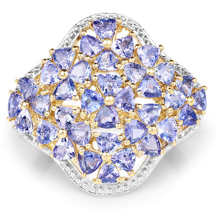 14K Yellow Gold Plated 3.60 Carat Genuine Tanzanite .925 Sterling Silver Ring