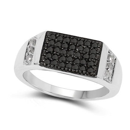 0.55 Carat Genuine Black Diamond and White Diamond .925 Sterling Silver Ring