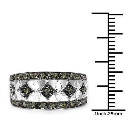 0.32 Carat Genuine Green Diamond .925 Sterling Silver Ring