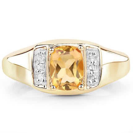 14K Yellow Gold Plated 1.36 Carat Genuine Citrine & White Topaz .925 Sterling Silver Ring