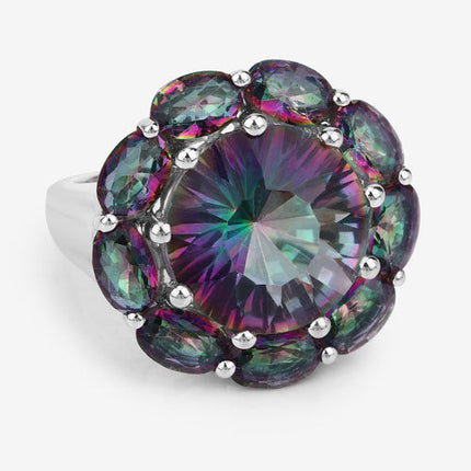 11.45 Carat Genuine Rainbow Quartz .925 Sterling Silver Ring