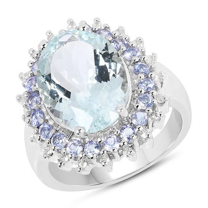 Aquamarine Tanzanite White Topaz Ring 5.30 Carat 925 Sterling Silver Jewelry