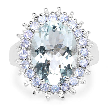 Aquamarine Tanzanite White Topaz Ring 5.30 Carat 925 Sterling Silver Jewelry