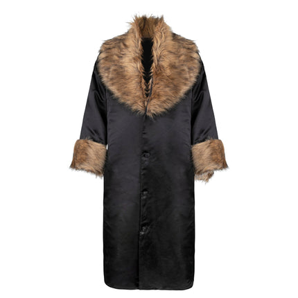 Adult Rabbi Coat Costume with Faux Fur Trim Satin Peltz Jacket Deluxe Garment Bag
