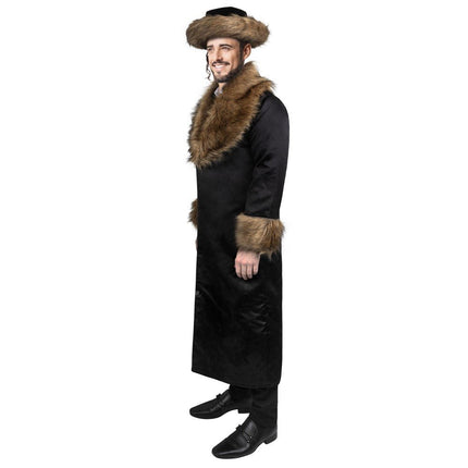 Adult Rabbi Coat Costume with Faux Fur Trim Satin Peltz Jacket Deluxe Garment Bag