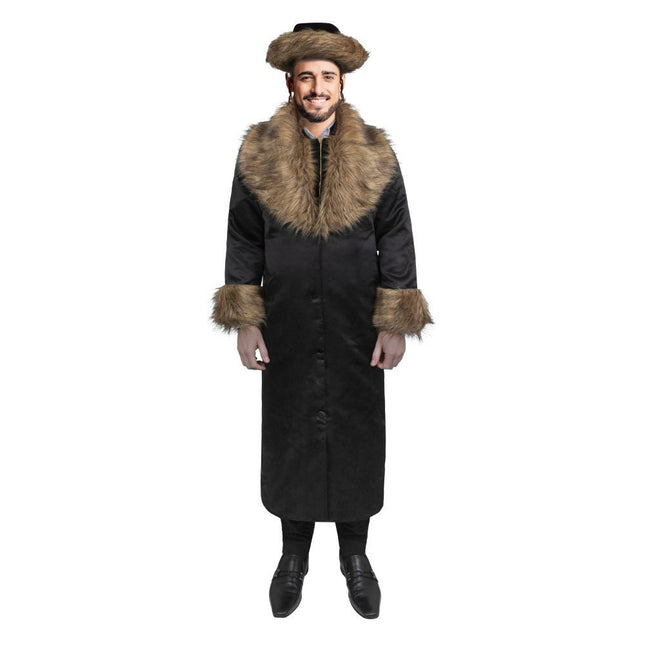 Adult Rabbi Coat Costume with Faux Fur Trim Satin Peltz Jacket Deluxe Garment Bag