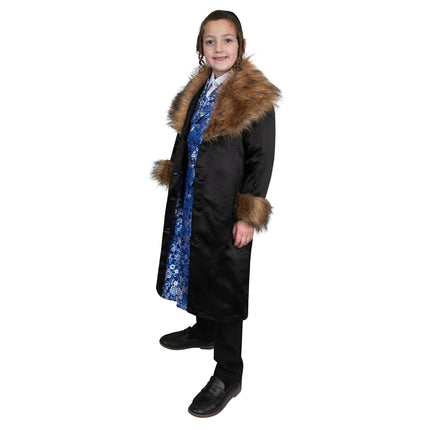 Kids Rabbi Coat with Faux Fur Trim – Traditional Long Black Coat