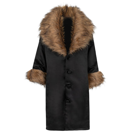 Kids Rabbi Coat with Faux Fur Trim – Traditional Long Black Coat