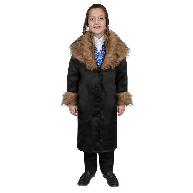 Kids Rabbi Coat with Faux Fur Trim – Traditional Long Black Coat