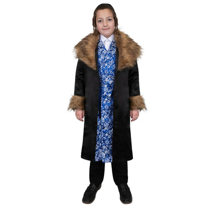 Kids Rabbi Coat with Faux Fur Trim – Traditional Long Black Coat