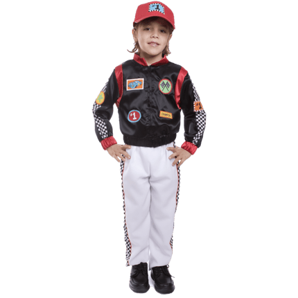 Kids Race Car Driver Costume with Racing Suit, Cap and Driver Details