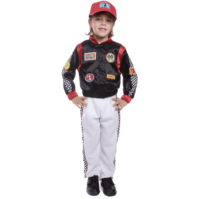 Kids Race Car Driver Costume with Racing Suit, Cap and Driver Details