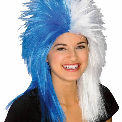 Adult Blue And White Sports Fanatix Wig