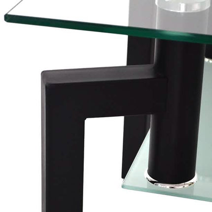 Rectangular Tempered Metal Tube Leg Living Room Glass Coffee Table