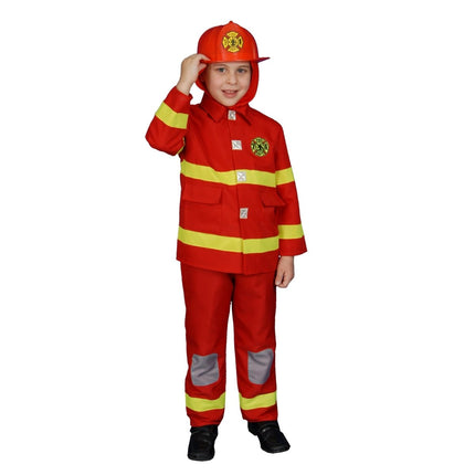 Kids Red Firefighter Costume with Rescue Jacket, Hat and Uniform Details