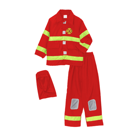 Kids Red Firefighter Costume with Rescue Jacket, Hat and Uniform Details