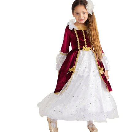 Kids Red Princess Costume with Elegant Royal Gown and Regal Details