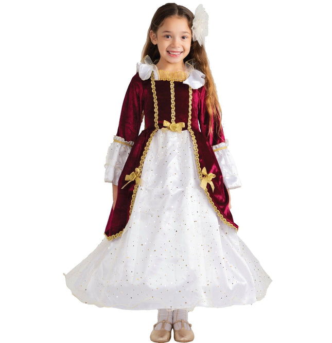 Kids Red Princess Costume with Elegant Royal Gown and Regal Details