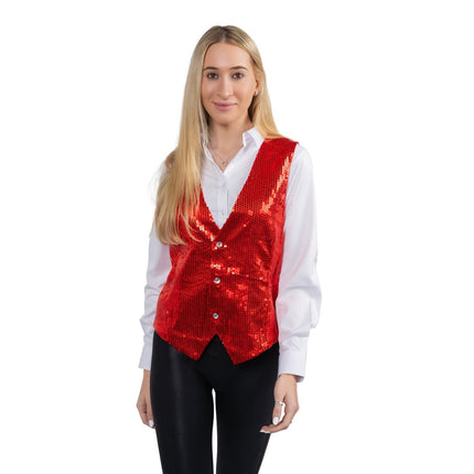 Adult Red Sequin Vest with Sparkling Design and Party Style Finish