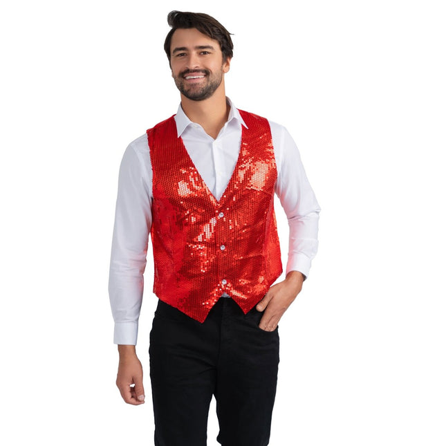 Adult Red Sequin Vest with Sparkling Design and Party Style Finish